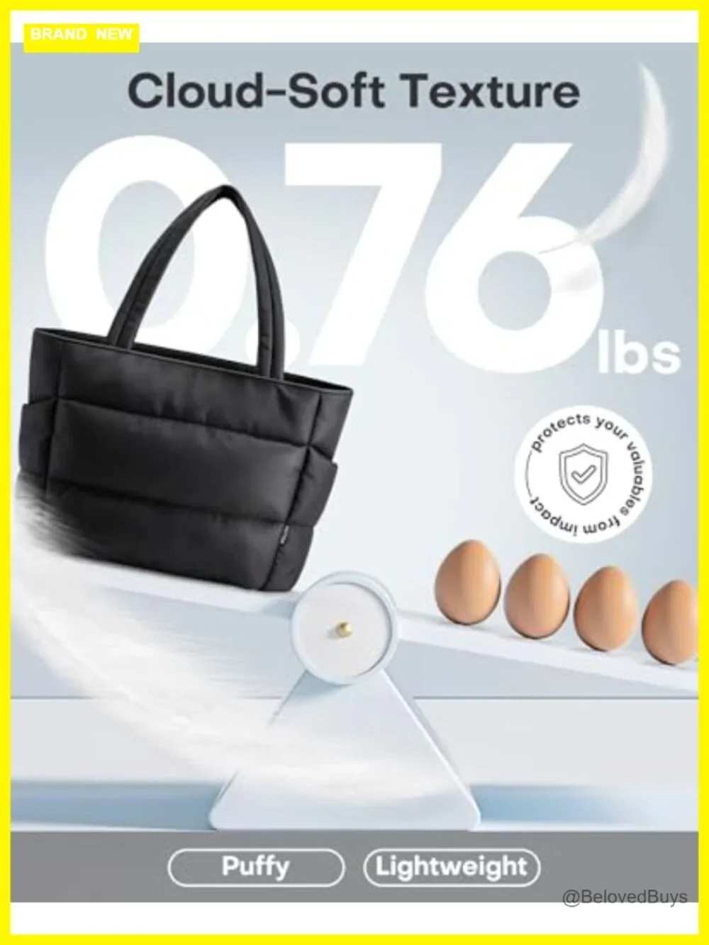 Multi-Pocket Quilted Puffer Tote Bag for Work, Travel & Gym, Fits 15.6